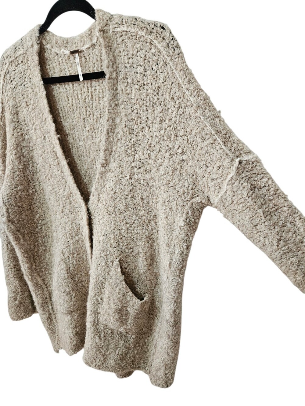 Free People Boucle Cardi Sweater Alpaca Blend S Beige Cozycore Cottagecore - Picture 8 of 15